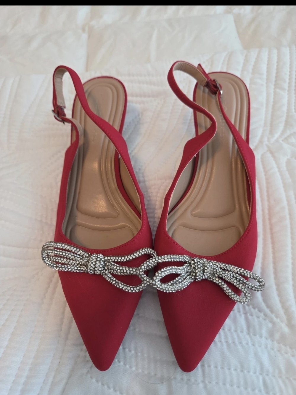 BCBGeneration Red Pointed Slingback Flats with Crystal Bow